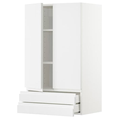 METOD / MAXIMERA - Wall cabinet w 2 doors/2 drawers, white/Voxtorp high-gloss/white, 60x100 cm