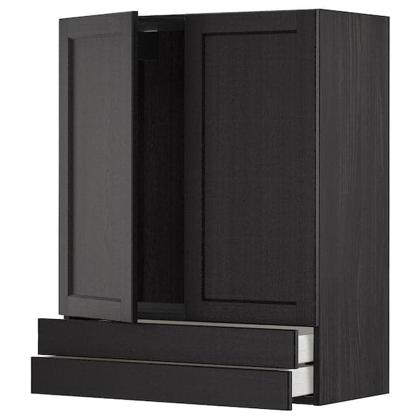 METOD / MAXIMERA - Wall cabinet w 2 doors/2 drawers, black/Lerhyttan black stained, 80x100 cm - best price from Maltashopper.com 09460436