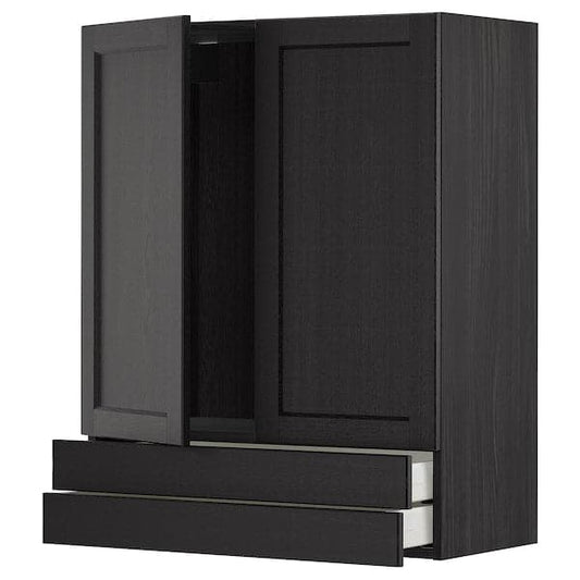 Ikea METOD / MAXIMERA - Wall cabinet w 2 doors/2 drawers, black/Lerhyttan black stained, 80x100 cm
