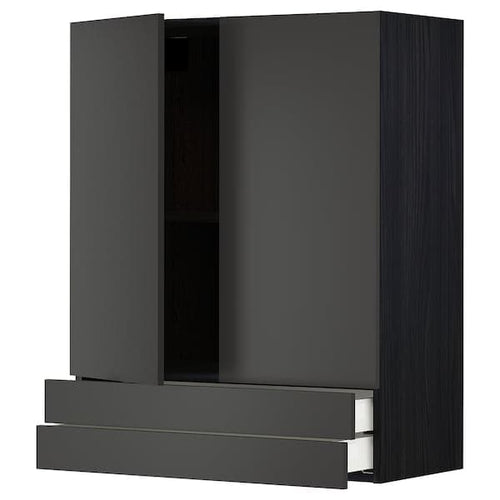 METOD / MAXIMERA - Wall cabinet w 2 doors/2 drawers, black/Nickebo matt anthracite, 80x100 cm