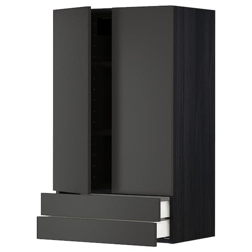 METOD / MAXIMERA - Wall cabinet w 2 doors/2 drawers, black/Nickebo matt anthracite, 60x100 cm