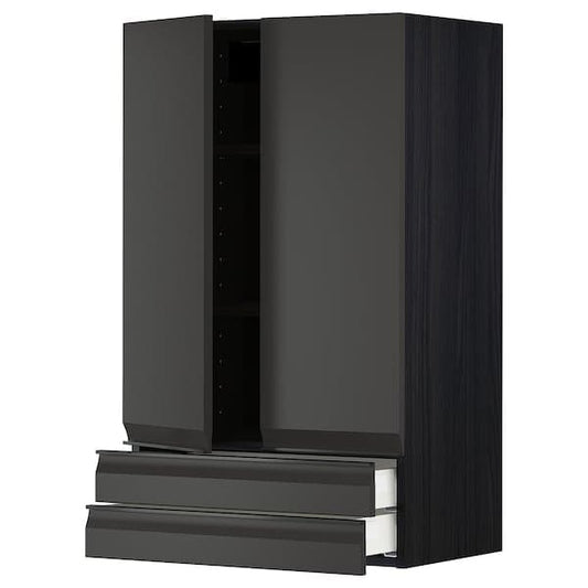 Ikea METOD / MAXIMERA - Wall cabinet w 2 doors/2 drawers, black/Upplöv matt anthracite, 60x100 cm