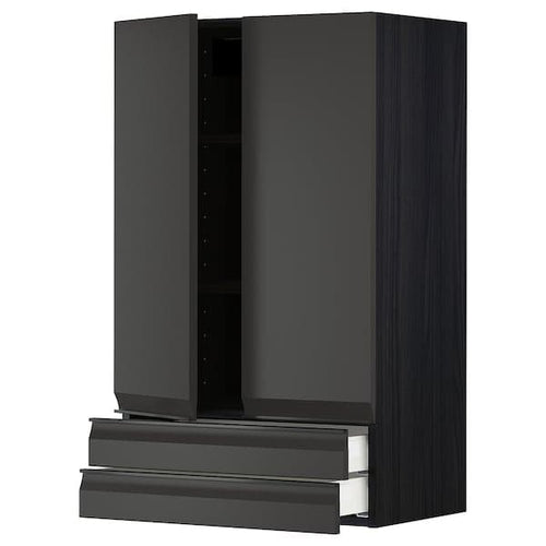 METOD / MAXIMERA - Wall cabinet w 2 doors/2 drawers, black/Upplöv matt anthracite, 60x100 cm