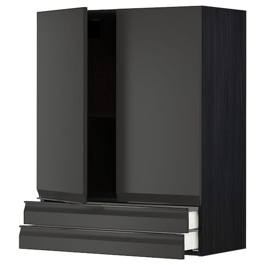 Ikea METOD / MAXIMERA - Wall cabinet w 2 doors/2 drawers, black/Upplöv matt anthracite, 80x100 cm