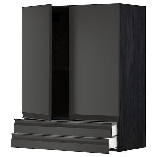 METOD / MAXIMERA - Wall cabinet w 2 doors/2 drawers, black/Upplöv matt anthracite, 80x100 cm