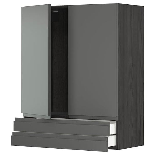 Ikea METOD / MAXIMERA - Wall cabinet w 2 doors/2 drawers, black/Voxtorp dark grey, 80x100 cm