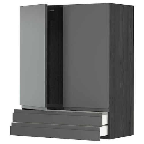 METOD / MAXIMERA - Wall cabinet w 2 doors/2 drawers, black/Voxtorp dark grey, 80x100 cm