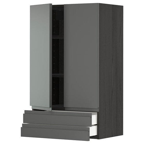 METOD / MAXIMERA - Wall cabinet w 2 doors/2 drawers, black/Voxtorp dark grey, 60x100 cm
