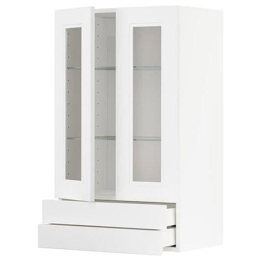 METOD / MAXIMERA - Wall cab w 2 glass doors/2 drawers, white/Axstad matt white, 60x100 cm - best price from Maltashopper.com 59454447