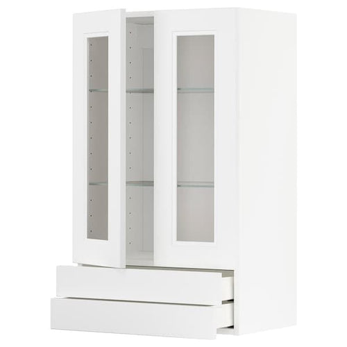 METOD / MAXIMERA - Wall cab w 2 glass doors/2 drawers, white/Axstad matt white, 60x100 cm