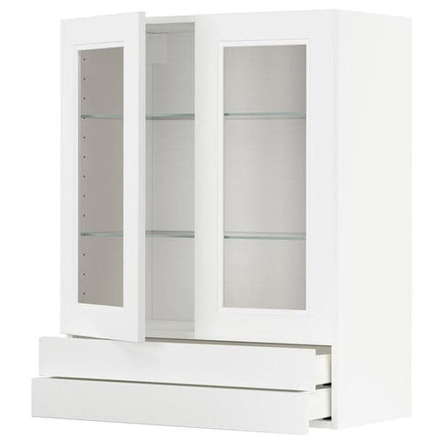 METOD / MAXIMERA - Wall cab w 2 glass doors/2 drawers, white/Axstad matt white, 80x100 cm