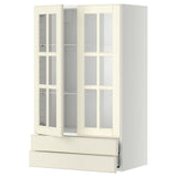 METOD / MAXIMERA wall cab w 2 glass doors/2 drawers, white/Bodbyn off-white, 60x100 cm