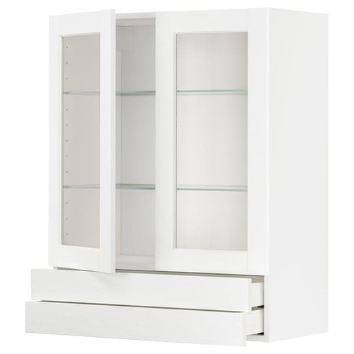 METOD / MAXIMERA - Wall cab w 2 glass doors/2 drawers, white Enköping/white wood effect, 80x100 cm