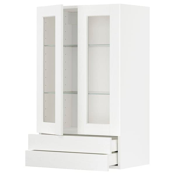 Ikea METOD / MAXIMERA - Wall cab w 2 glass doors/2 drawers, white Enköping/white wood effect, 60x100 cm