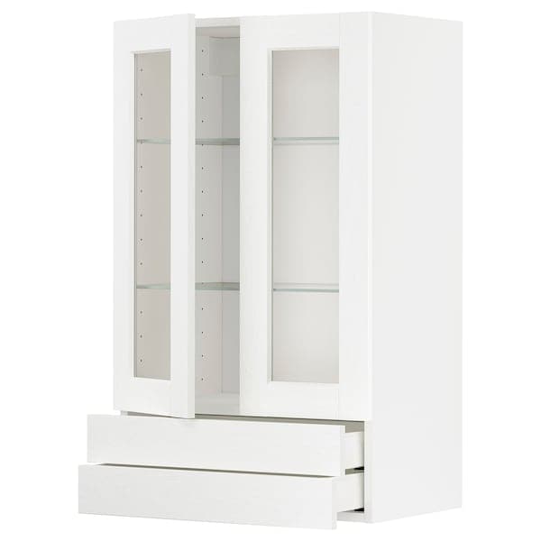 METOD / MAXIMERA - Wall cab w 2 glass doors/2 drawers, white Enköping/white wood effect, 60x100 cm - best price from Maltashopper.com 79473280