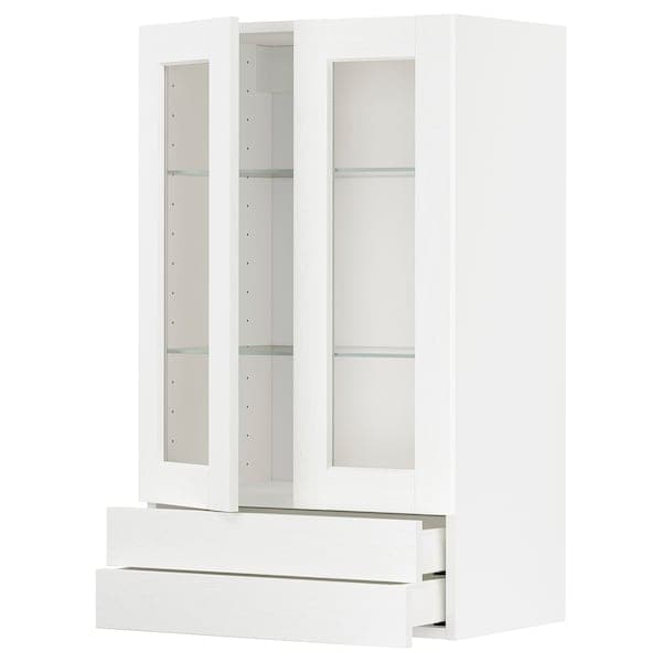 METOD / MAXIMERA - Wall cab w 2 glass doors/2 drawers, white Enköping/white wood effect, 60x100 cm