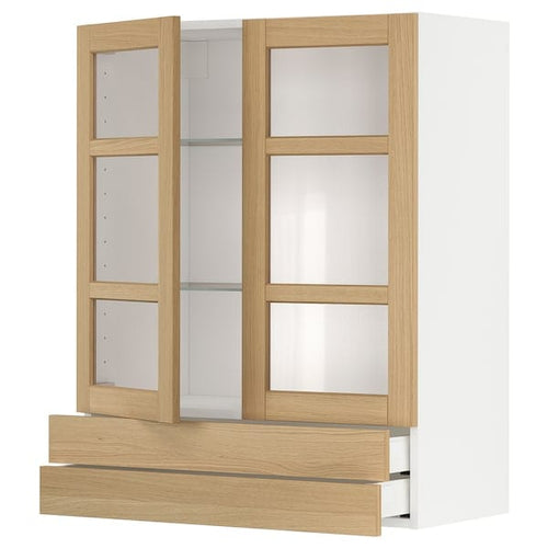 METOD / MAXIMERA - METOD / MAXIMERA Wall cab w 2 glass doors/2 drawers, white/Forsbacka oak, 80x100 cm