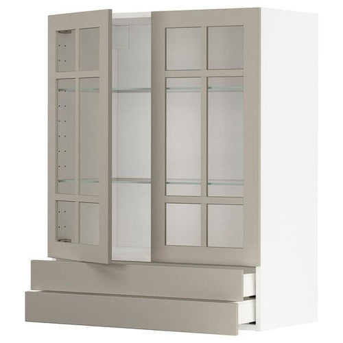 METOD / MAXIMERA - Wall cab w 2 glass doors/2 drawers, white/Stensund beige, 80x100 cm