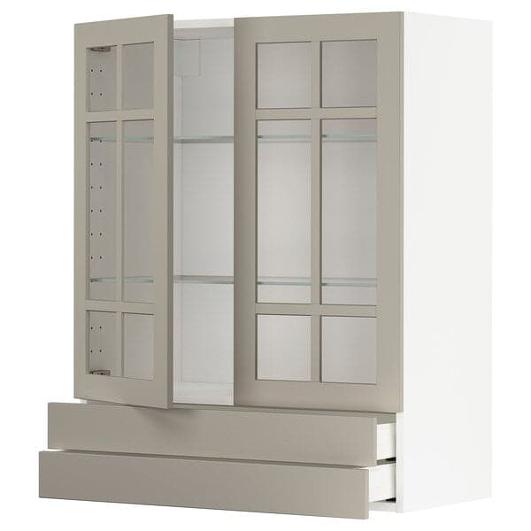 METOD / MAXIMERA - METOD / MAXIMERA Wall cab w 2 glass doors/2 drawers, white/Stensund beige, 80x100 cm
