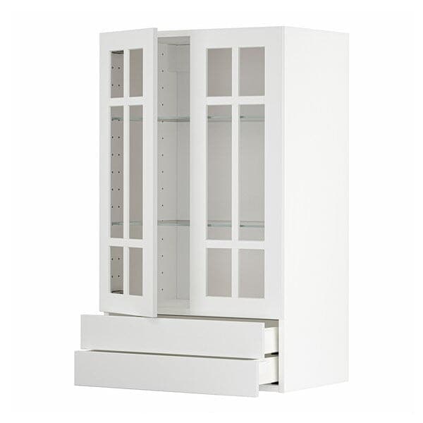 Ikea METOD / MAXIMERA - Wall cab w 2 glass doors/2 drawers, white/Stensund white, 60x100 cm