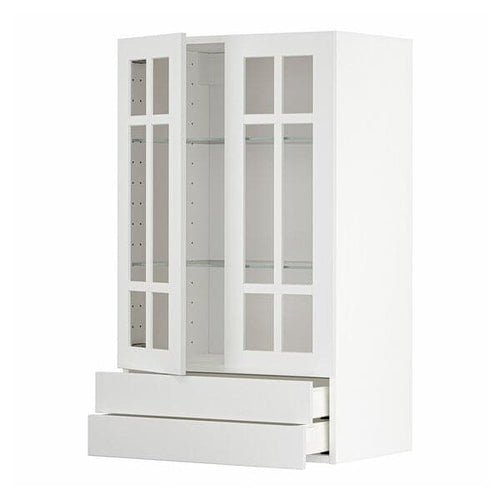 METOD / MAXIMERA - METOD / MAXIMERA Wall cab w 2 glass doors/2 drawers, white/Stensund white, 60x100 cm