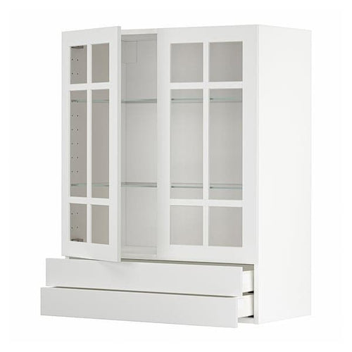 METOD / MAXIMERA - Wall cab w 2 glass doors/2 drawers, white/Stensund white, 80x100 cm
