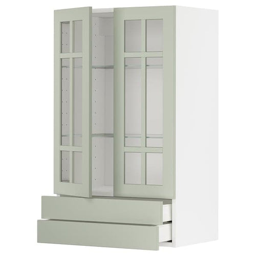 METOD / MAXIMERA - METOD / MAXIMERA Wall cab w 2 glass doors/2 drawers, white/Stensund light green, 60x100 cm