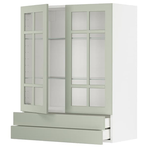 METOD / MAXIMERA - Wall cab w 2 glass doors/2 drawers, white/Stensund light green, 80x100 cm