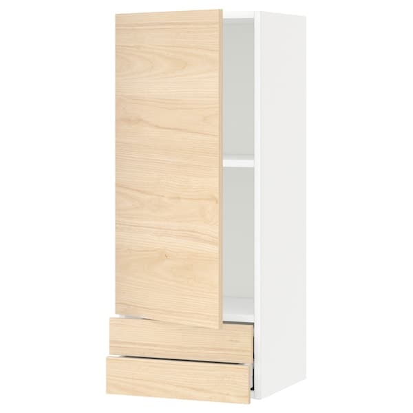 METOD / MAXIMERA - Wall cabinet with door/2 drawers, white/Askersund light ash effect, 40x100 cm - best price from Maltashopper.com 19463118