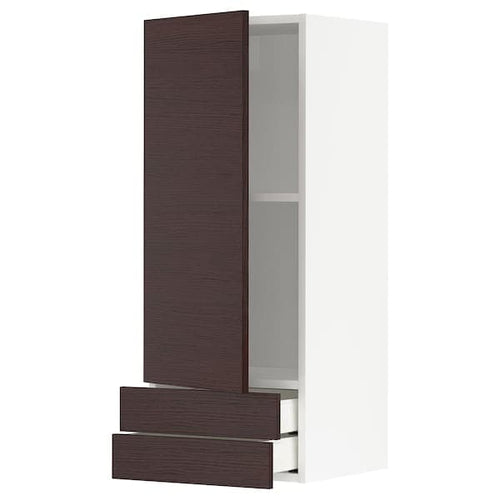 METOD / MAXIMERA - Wall cabinet with door/2 drawers, white Askersund/dark brown ash effect , 40x100 cm