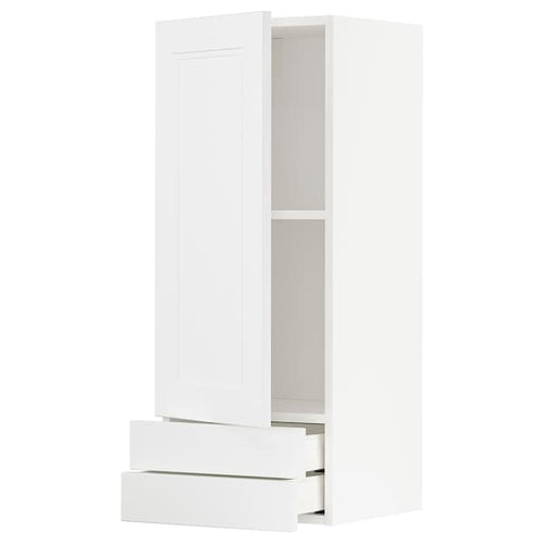 METOD / MAXIMERA - Wall cabinet with door/2 drawers, white/Axstad matt white, 40x100 cm