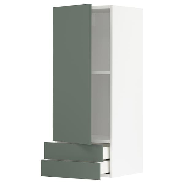 METOD / MAXIMERA - Wall cabinet with door/2 drawers, white/Bodarp grey-green, 40x100 cm - best price from Maltashopper.com 49455065