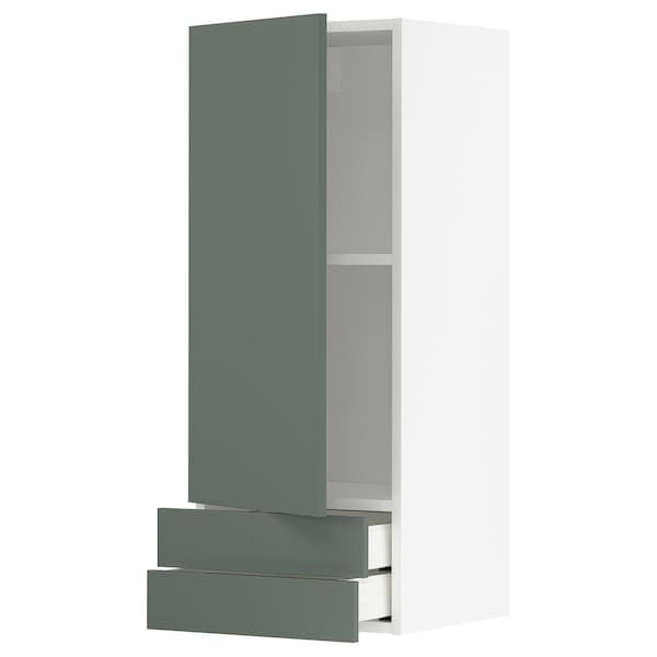 METOD / MAXIMERA - Wall cabinet with door/2 drawers, white/Bodarp grey-green, 40x100 cm