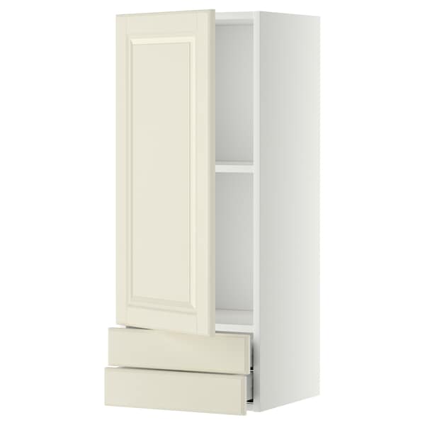 METOD / MAXIMERA - Wall cabinet with door/2 drawers, white/Bodbyn off-white, 40x100 cm - best price from Maltashopper.com 89466217