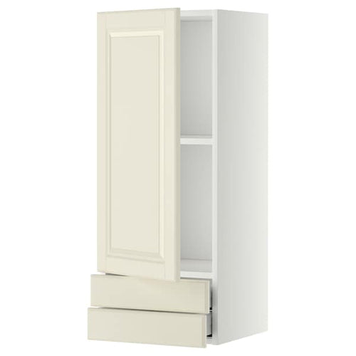 METOD / MAXIMERA - Wall cabinet with door/2 drawers, white/Bodbyn off-white, 40x100 cm