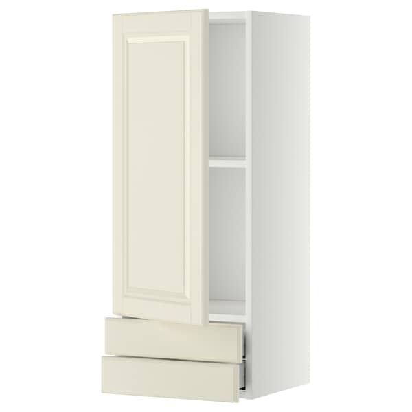 METOD / MAXIMERA - Wall cabinet with door/2 drawers, white/Bodbyn off-white, 40x100 cm