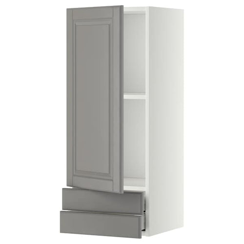 METOD / MAXIMERA - Wall cabinet with door/2 drawers, white/Bodbyn grey, 40x100 cm