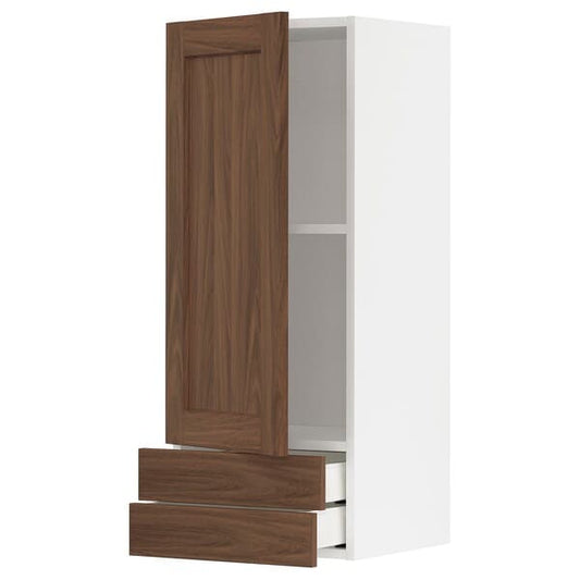 Ikea METOD / MAXIMERA - Wall cabinet with door/2 drawers, white Enköping/brown walnut effect, 40x100 cm