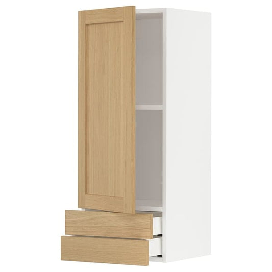 Ikea METOD / MAXIMERA - Wall cabinet with door/2 drawers, white/Forsbacka oak, 40x100 cm