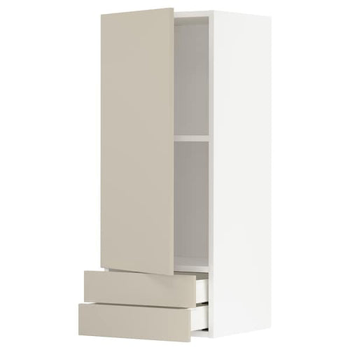 METOD / MAXIMERA - Wall cabinet with door/2 drawers, white/Havstorp beige, 40x100 cm