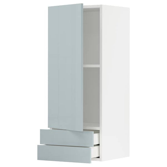 METOD / MAXIMERA - Wall cabinet with door/2 drawers, white/Kallarp light grey-blue, 40x100 cm - best price from Maltashopper.com 19479322