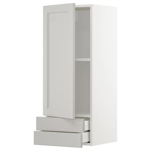 METOD / MAXIMERA - METOD / MAXIMERA Wall cabinet with door/2 drawers, white/Lerhyttan light grey, 40x100 cm