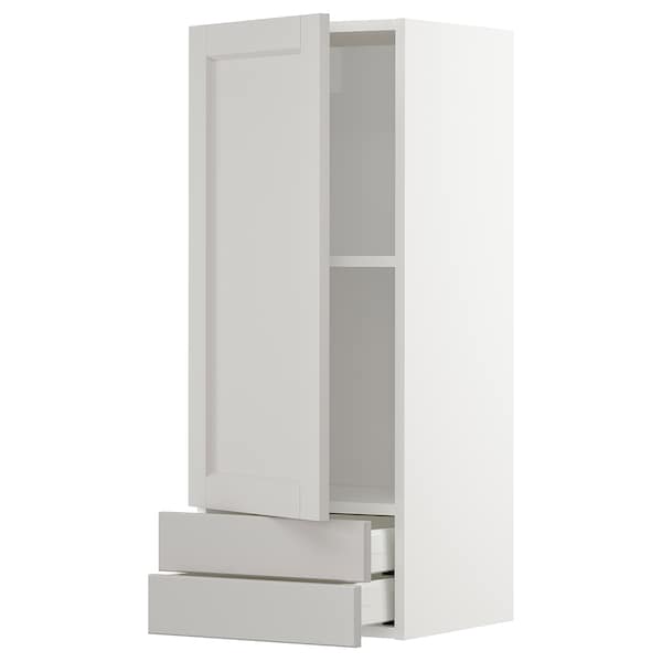 METOD / MAXIMERA - Wall cabinet with door/2 drawers, white/Lerhyttan light grey, 40x100 cm