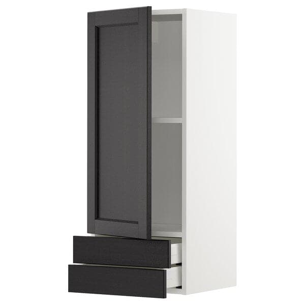 METOD / MAXIMERA - Wall cabinet with door/2 drawers, white/Lerhyttan black stained, 40x100 cm - best price from Maltashopper.com 09468022