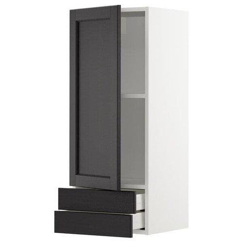 METOD / MAXIMERA - METOD / MAXIMERA Wall cabinet with door/2 drawers, white/Lerhyttan black stained, 40x100 cm