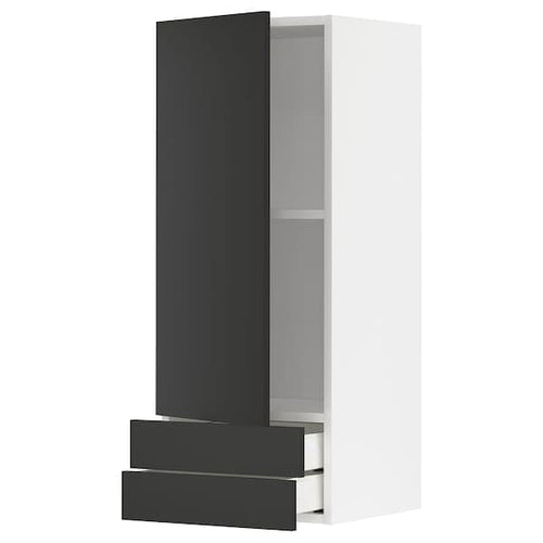 METOD / MAXIMERA - Wall cabinet with door/2 drawers, white/Nickebo matt anthracite, 40x100 cm