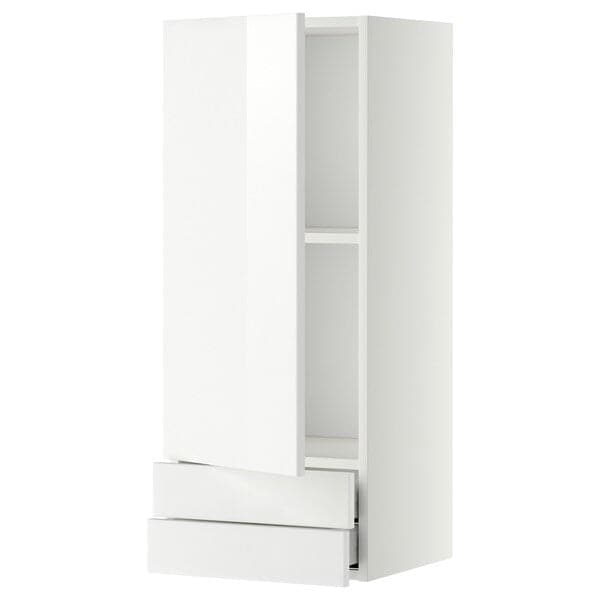 METOD / MAXIMERA - Wall cabinet with door/2 drawers, white/Ringhult white, 40x100 cm