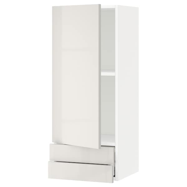 METOD / MAXIMERA - Wall cabinet with door/2 drawers, white/Ringhult light grey, 40x100 cm - best price from Maltashopper.com 49457899