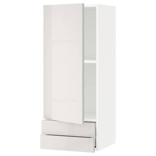 METOD / MAXIMERA - Wall cabinet with door/2 drawers, white/Ringhult light grey, 40x100 cm - best price from Maltashopper.com 49457899