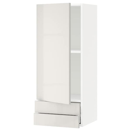 METOD / MAXIMERA - Wall cabinet with door/2 drawers, white/Ringhult light grey, 40x100 cm